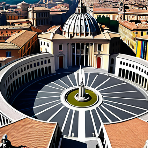 Home 15 **Image Prompt:** A depiction of the Vatican amidst a modern cityscape, juxtaposing traditional architecture with skyscrapers and diverse people, symbolizing the Catholic Church's struggle with modern moral dilemmas like LGBTQ+ rights and abortion.