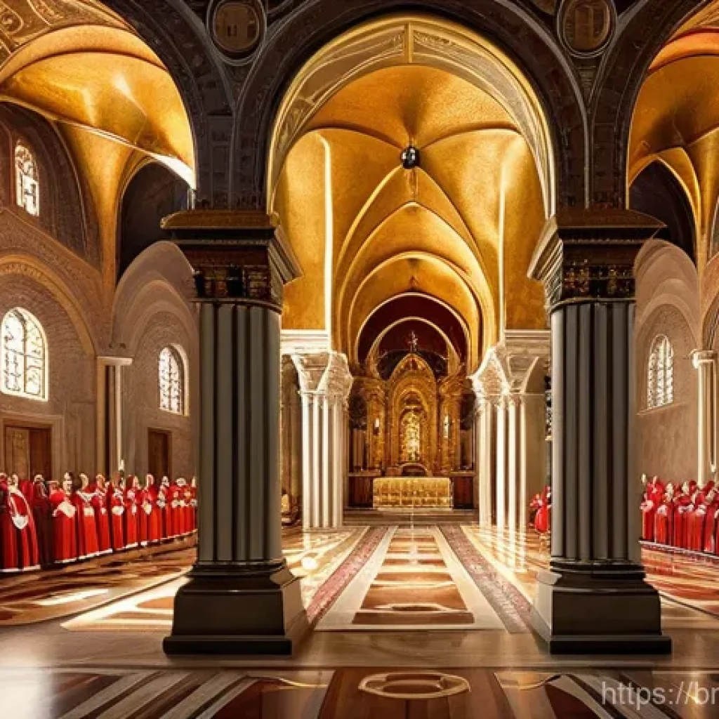 바티칸 시국과 동방 정교회 관계 - **Prompt:** A historically accurate, panoramic depiction of the Great Schism, showing two distinct g...