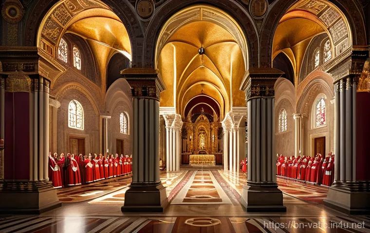 바티칸 시국과 동방 정교회 관계 - **Prompt:** A historically accurate, panoramic depiction of the Great Schism, showing two distinct g...