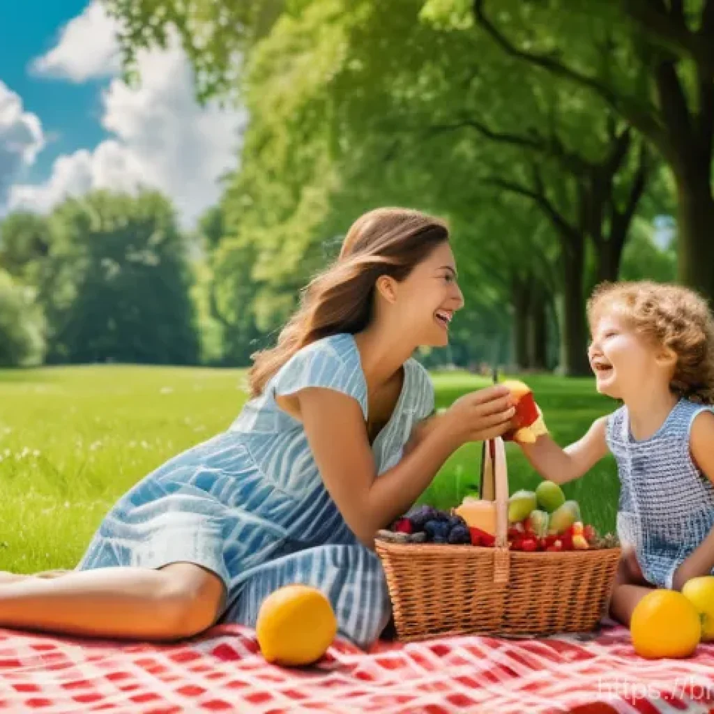 바티칸 시국 국경 특징 - A joyful family picnic scene in a vibrant, sun-drenched park. The scene features a diverse family of...