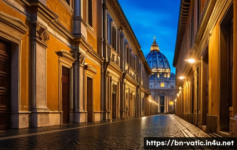바티칸 시국과 미신 - A detailed, atmospheric depiction of Vatican City's ancient architecture and narrow alleys during go...