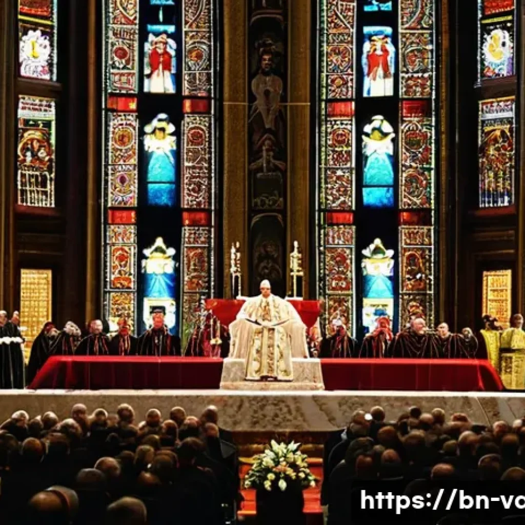 바티칸 시국 제2차 세계대전 중 역할 - A solemn and detailed scene of Pope Pius XII delivering a peaceful address inside the ornate Vatican...