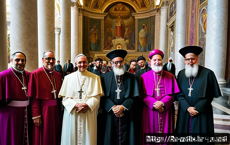 바티칸 시국과 유대교 관계 - A detailed scene depicting a peaceful interfaith dialogue in Vatican City, featuring Jewish and Chri...